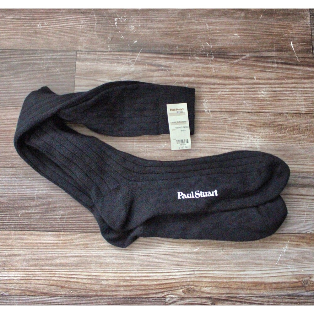 NEW Paul Stuart Cashmere Mens Socks Black One Size Made In Italy Over The Calf